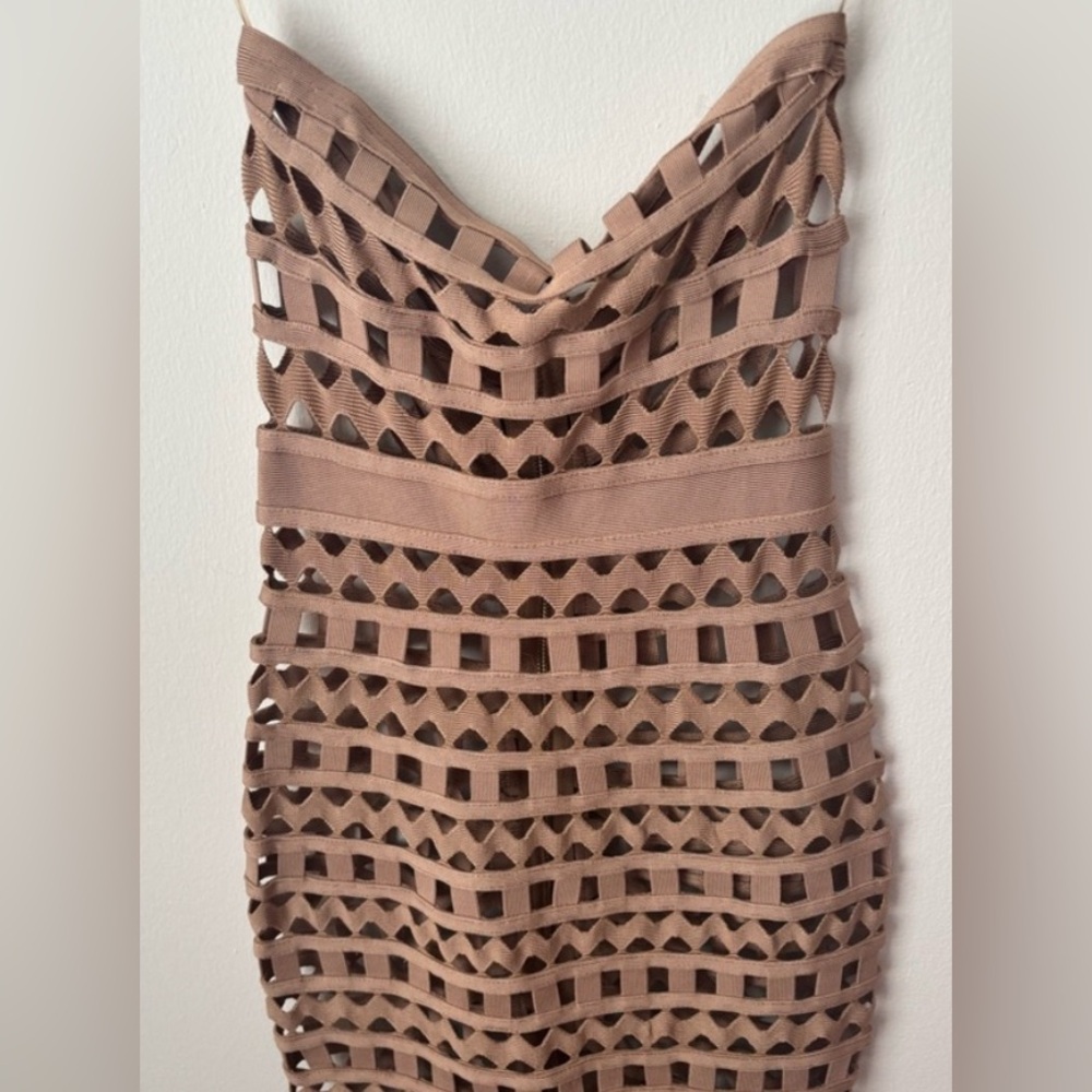 Gorgeous House Of CB Strapless Beige Crochet Midi Dress - Picture 3 of 5